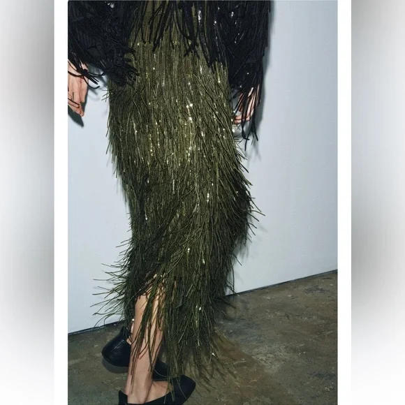 Zara ZW COLLECTION LIMITED EDITION FRINGED SEQUIN SKIRT - Picture 9 of 11